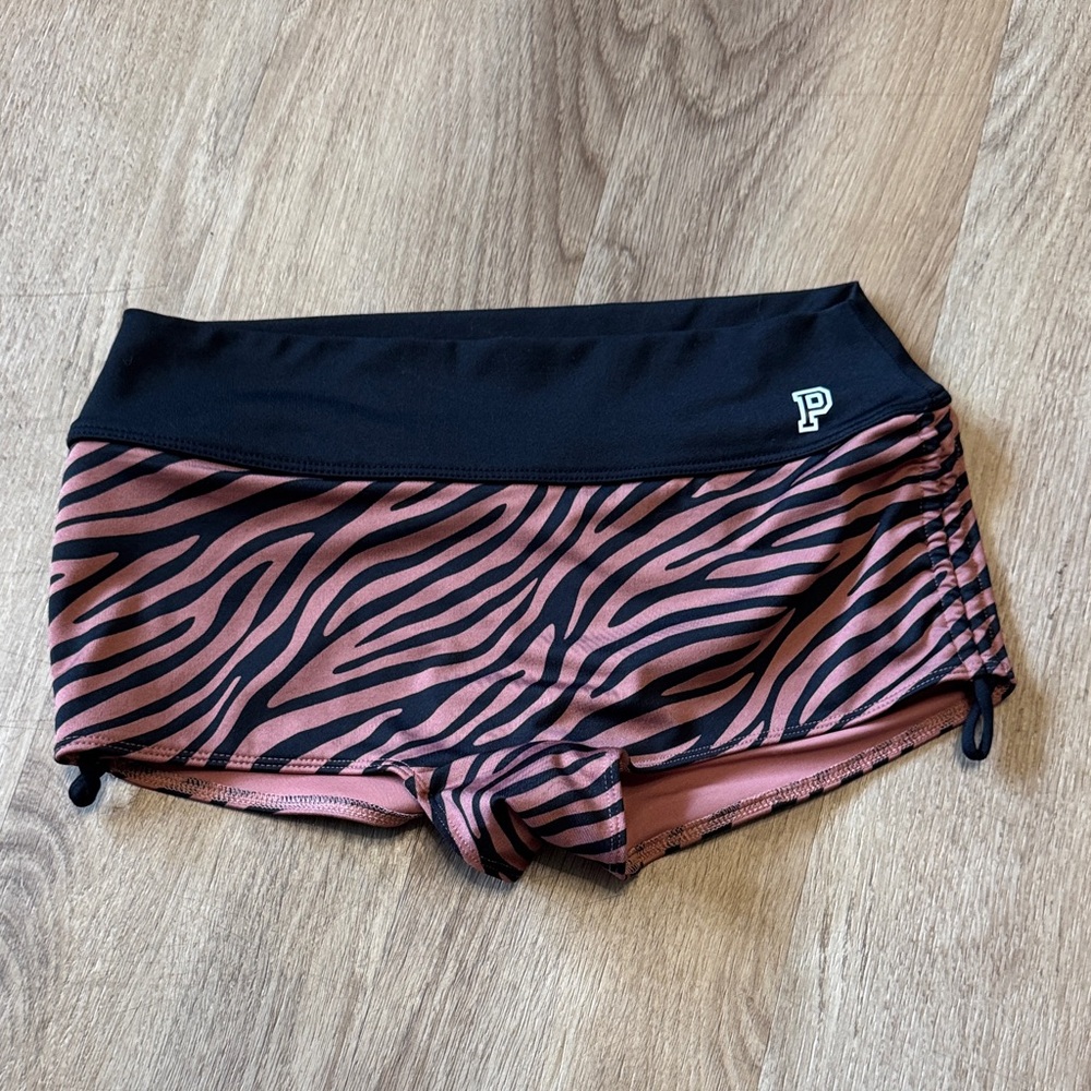 PINK Victoria's Secret Zebra Print Swim Shorts - Black and Pink